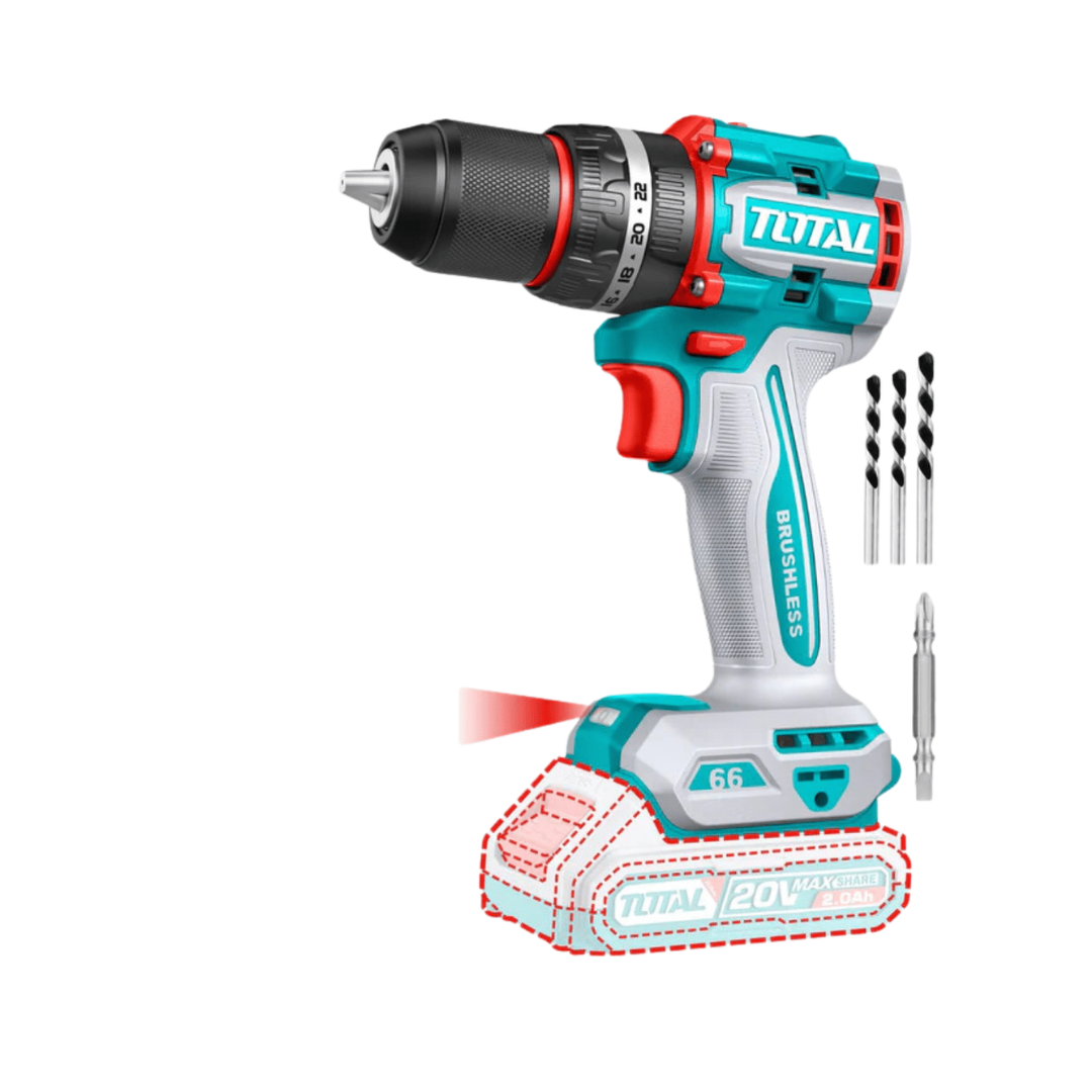 TOTAL 20V Drill Impact 66NM Compact Brushless SOLO