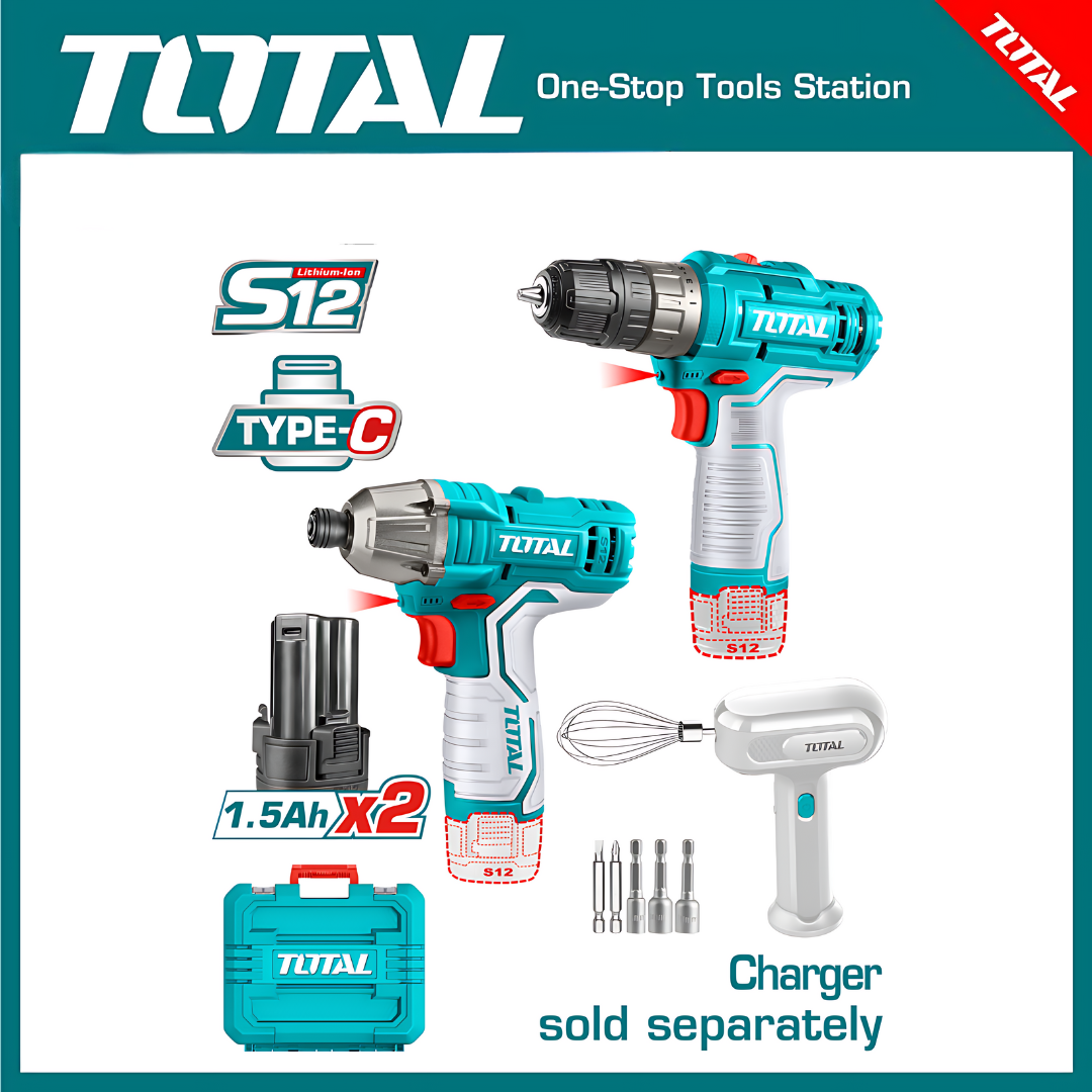 TOTAL 12V COMBO 3PC DRILL, I/DRIVER, MIXER