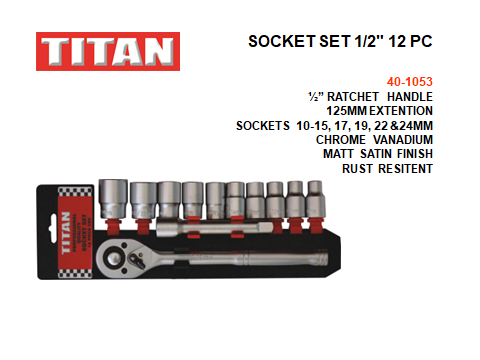 TITAN SOCKET SET 12pce WITH RATCHET & EXT