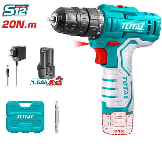 TOTAL 12V Kit Drill 10mm 20nm 2X1.5Ah