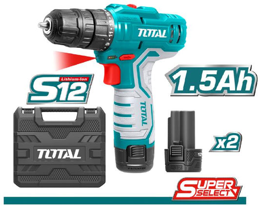 Total 12V Lithium-ion Cordless Drill Full Kit