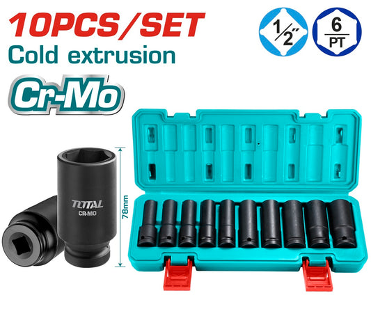 10 Pcs 1/2" deep impact socket set total