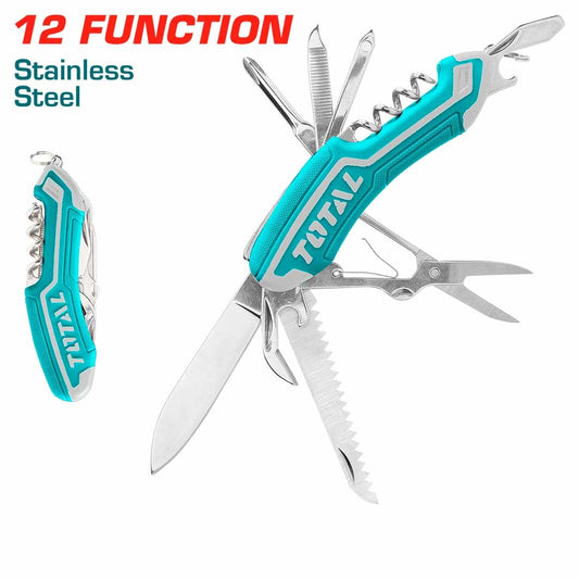 TOTAL 12 FUCTION FOLDABLE MULTI TOOL WITH RUBBER GRIP