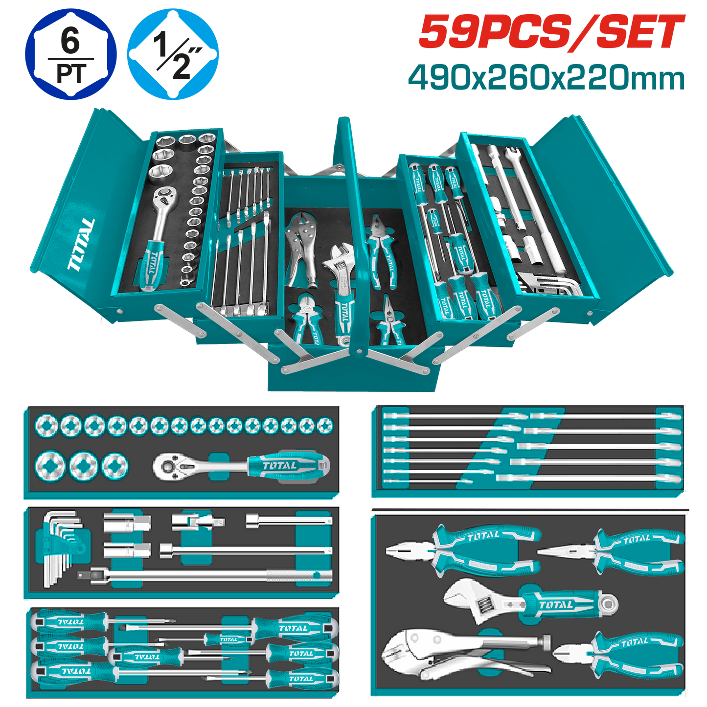 TOTAL 5 TRAY TOOLBOX WITH 59 SETS OF TOOLS