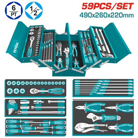 TOTAL 5 TRAY TOOLBOX WITH 59 SETS OF TOOLS