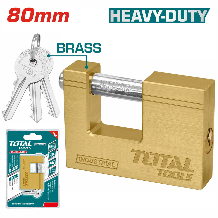 TOTAL PADLOCK 80MM SECURITY H/D BRASS