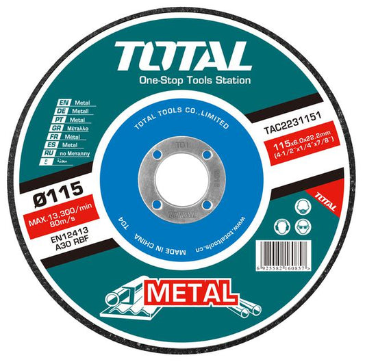 TOTAL 115MMX6.0MM GRINDING DISC FOR METAL D/C