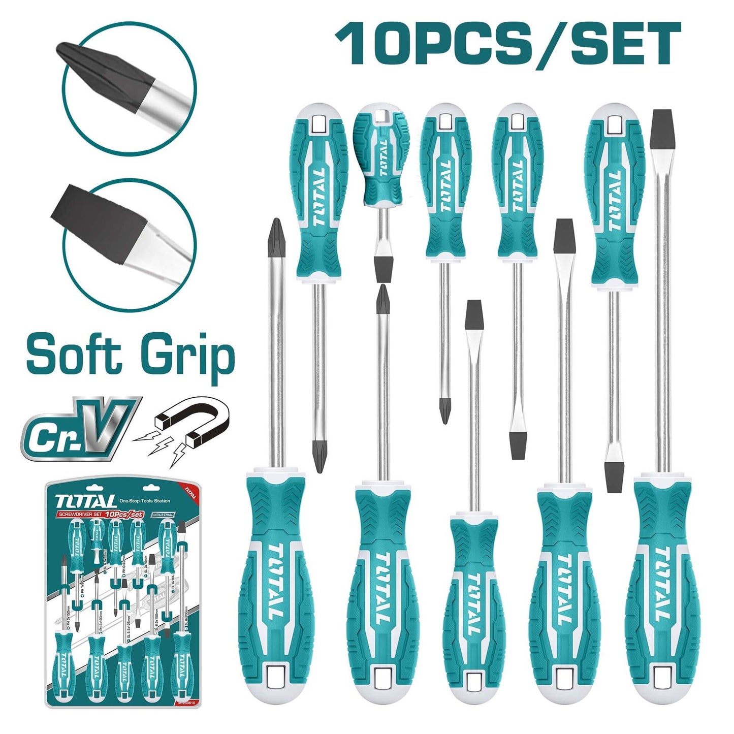 TOTAL 10PC SCREWDRIVER SET Cr-V MATERIAL