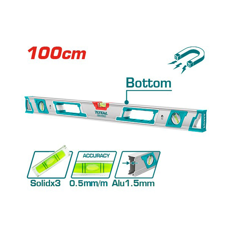 TOTAL 100CM SPIRIT LEVEL WITH 4PC POWER MAGNET